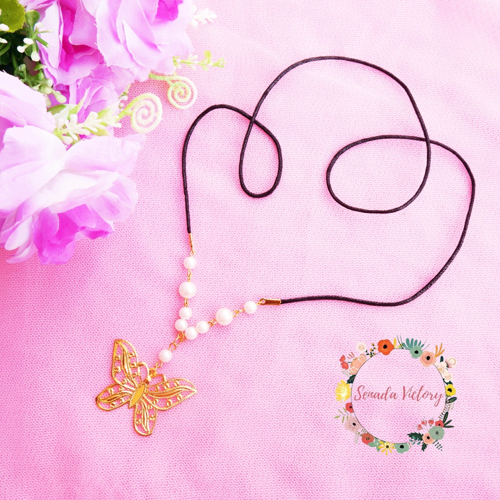 Senada Victory Kalung Wanita Aksesoris Hijab Panjang Kalung Hijab Liontin Kupu Kupu Rumbai SKH01