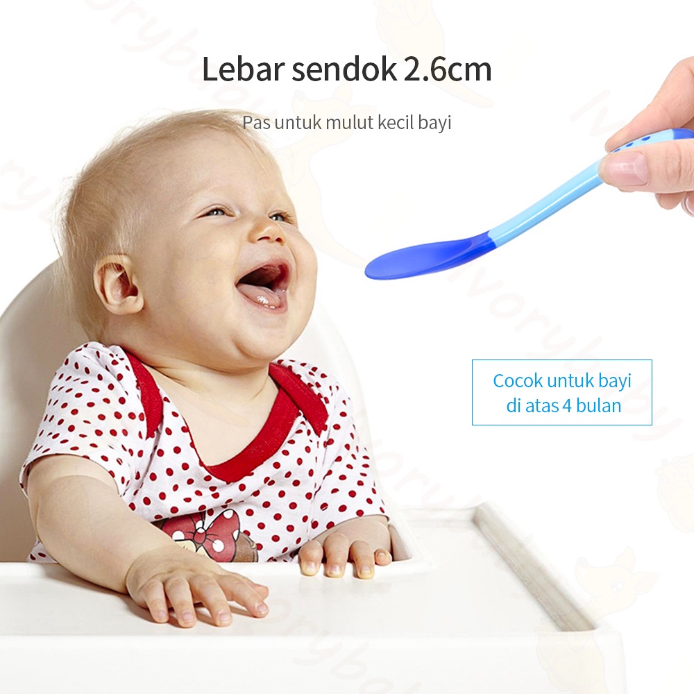 Ivorybaby Alat makan sendok/garpu bayi sensor panas sendok plastik bayi
