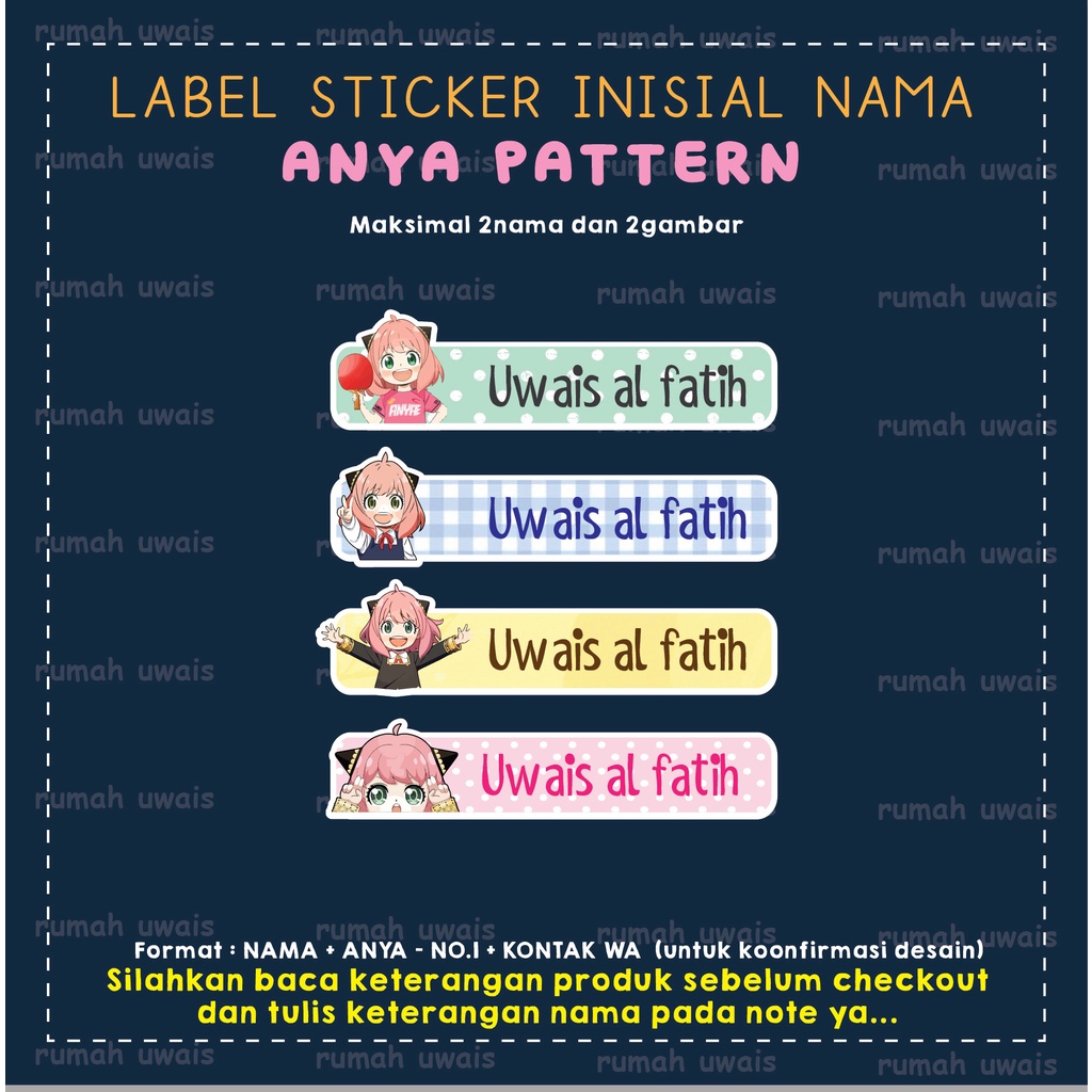 

LABEL STICKER DAN LABEL BAJU IRON CUSTOM NAMA MURAH KARAKTER ANYA SPY X FAMILY RUMAH UWAIS