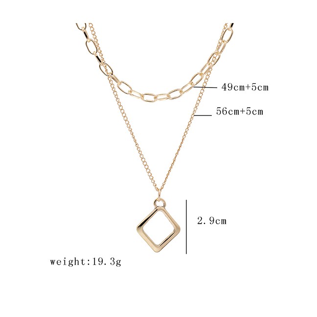 LRC Kalung Wanita Tusuk Fashion Golden Geometric Hollow Alloy Multi-layer Necklace  K43629