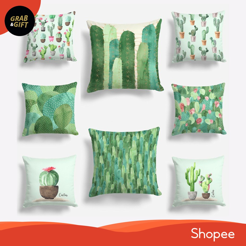 Bantal Sofa Motif Tanaman Kaktus 40 x40 cm Plant Hijau Cushion Pillow