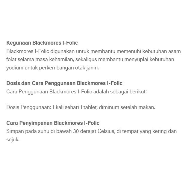 BLACKMORES I-FOLIC  BPOM KALBE  I FOLIC - 60 Tablet 60 tab