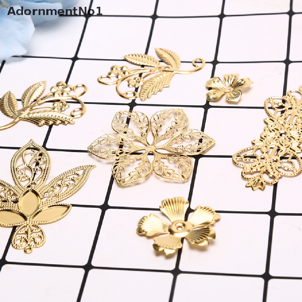 [AdornmentNo1] 50Pcs Vintage Metal Leaf Filigree Flower Slice Charms DIY Craft Jewelry Making [new]