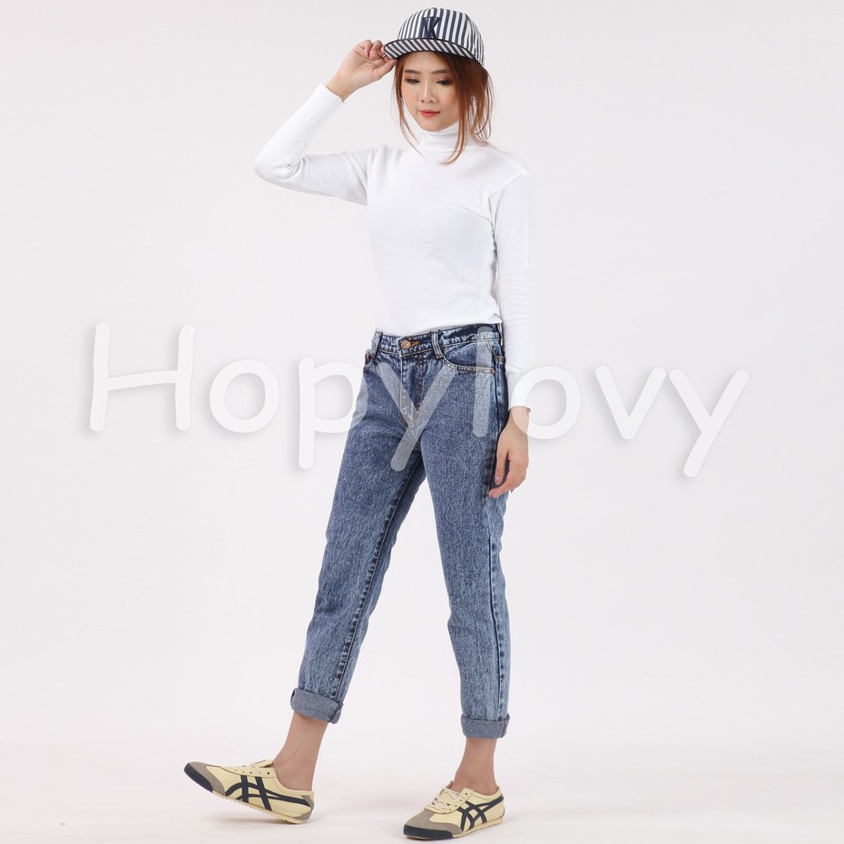 HOPYLOVY SALE Celana Highwaist Wanita Plain Boyfriend Jeans BF ACID