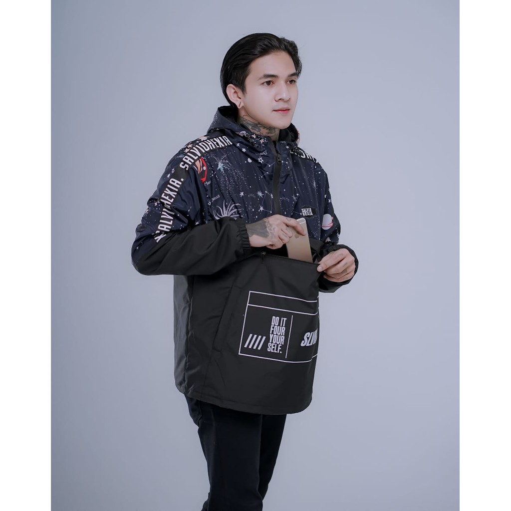 SALVIOHEXIA Jaket Cougle Fullprint Motif Jaket Parasut Pria Jaket Outdoor