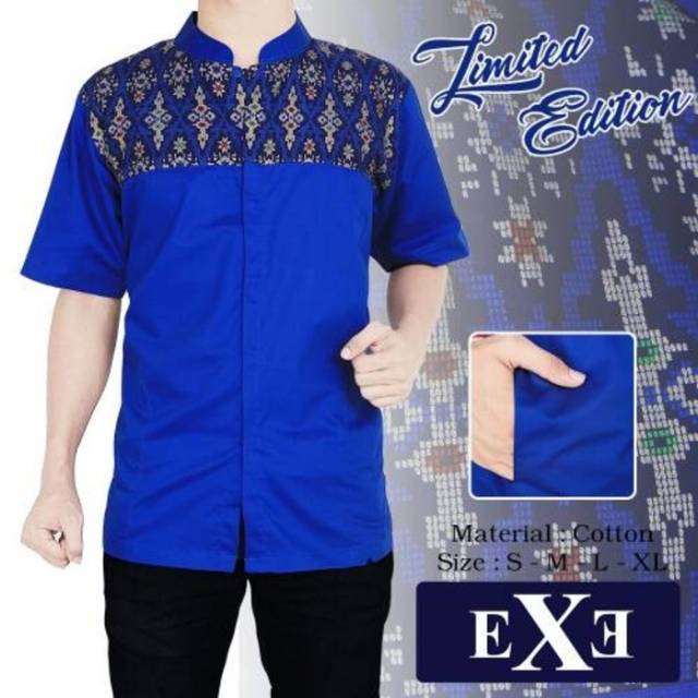 Baju koko batik / baju koko muslim / Baju koko warna biru / koko motif batik