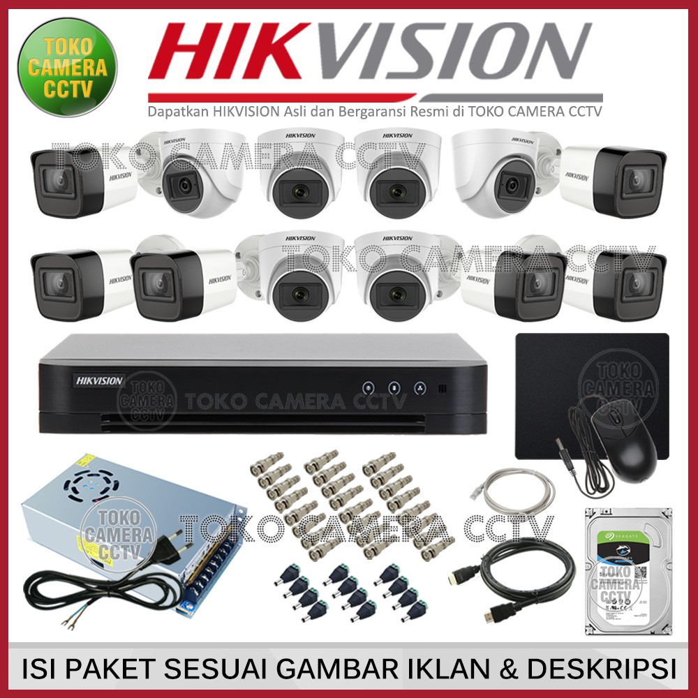 PAKET CCTV HIKVISION 2MP 16 CHANNEL 12 KAMERA