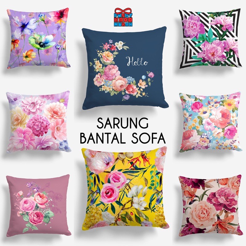 COVER SARUNG Bantal Sofa Print Motif Bunga / Floral / Flower 40x40 cm - PUSAT KADO MURAH