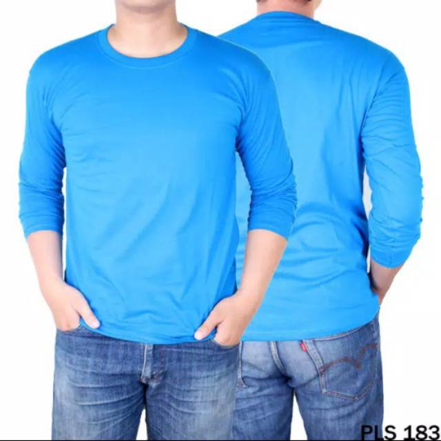 KAOS POLOS PRIA COTTON COMBED 30S LENGAN PANJANG WARNA BIRU TURKISH