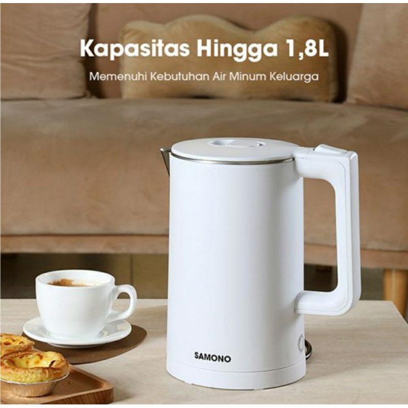 SAMONO SW-R1 600W Electric Kettle 1.8L Double Wall Design Anti-Slip garansi resmi 1 tahun