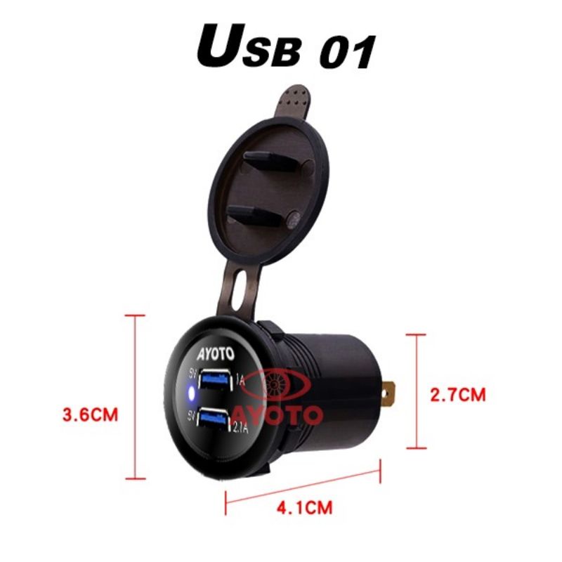 Charger Motor Mobil Dual USB Voltmeter LED Digital Waterproof