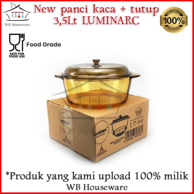 Jual Panci kaca tahan panas  tutup 35Lt  panci tahan api LUMINARC Murah