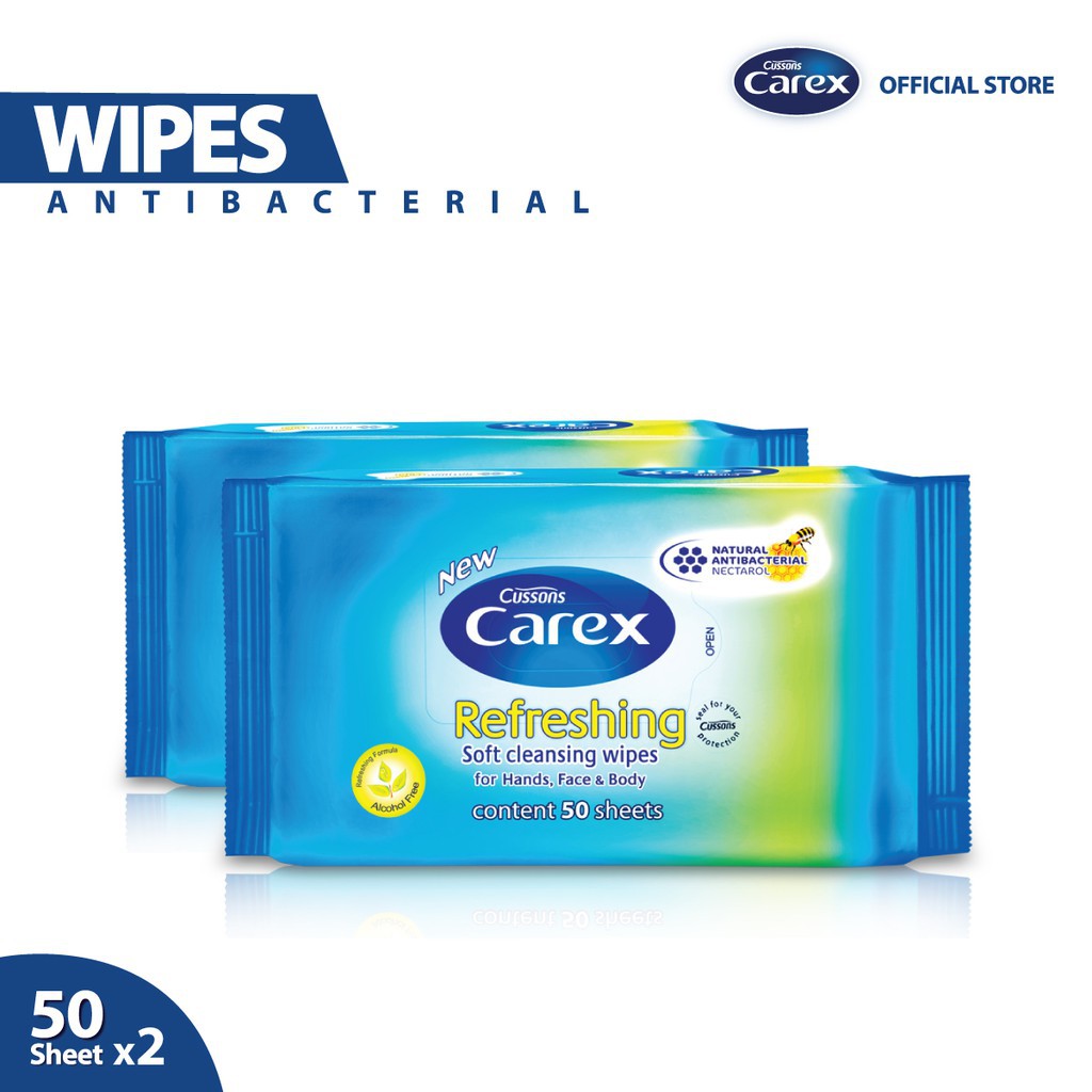 [BUY 1 GET 1] Carex Wipes Antibacterial Refreshing 50 Sheet X 2