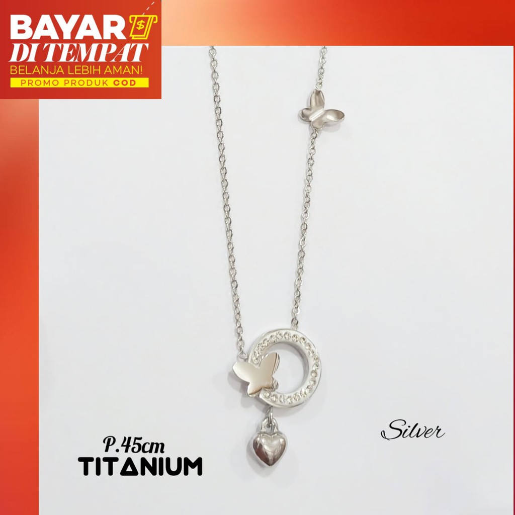 Kalung TITANIUM Permata Kupu-kupu Perhiasan putih Korea Anti karat &amp; Anti Luntur