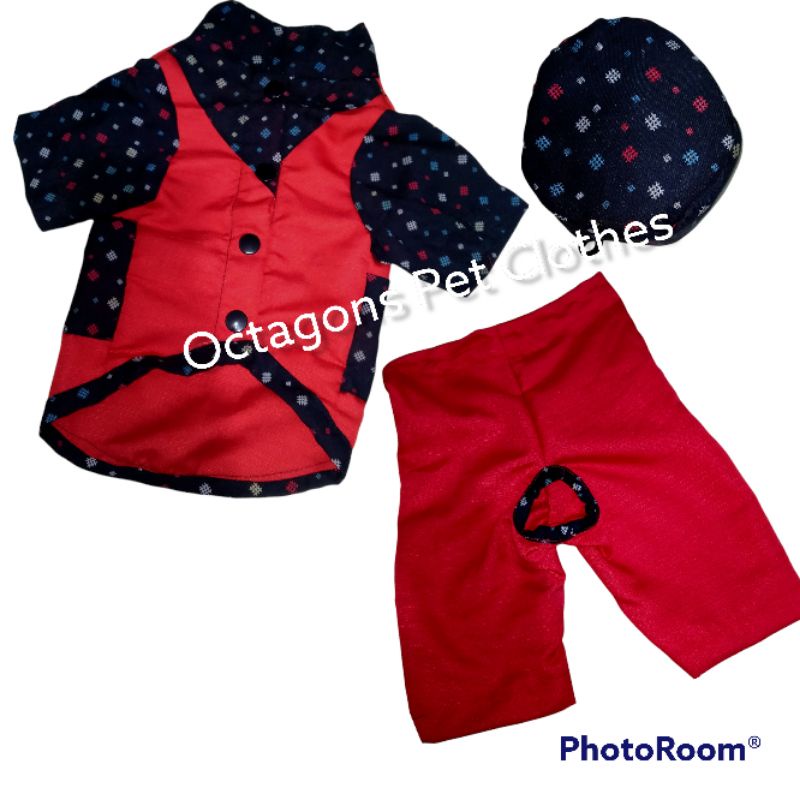 Baju Koko Celana Peci Set Lengkap Untuk Hewan Peliharaan Anjing Monyet Musang Kucing Kelinci Lebaran