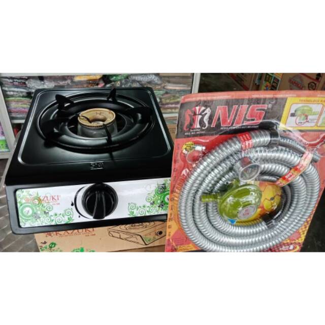 Kompor gas merk Kazuki 1 tungku 1 set dengan selang dan regulator merk Nis