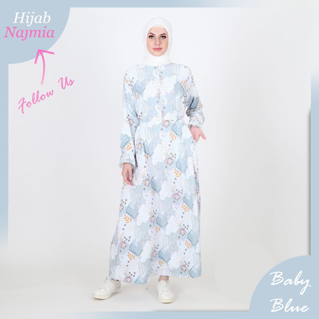 HijabNajmia Promo | Gamis Dress Baby Blue WollPeach Premium | Pakaian Muslim Wanita Murah