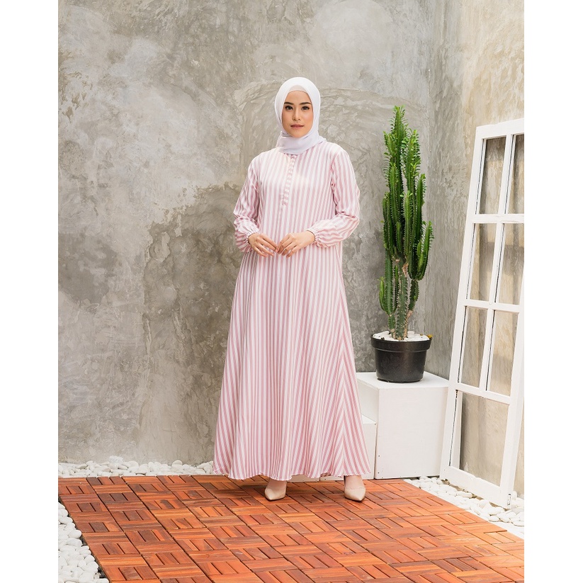 Gamis Terbaru Motif Salur Big Size-Ukuran M L XL XXL XXXL 4L 5L-Baju Gamis