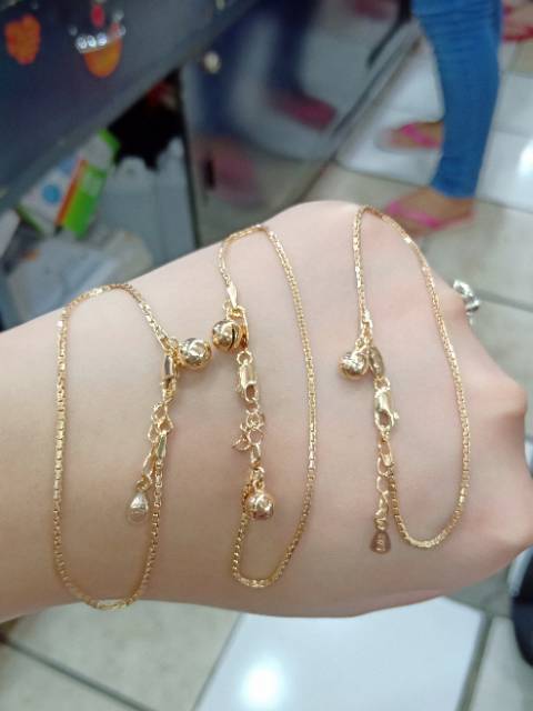 Gelang tangan itali santa + 2 bel S925 / perhiasan perak 925 berlapis emas