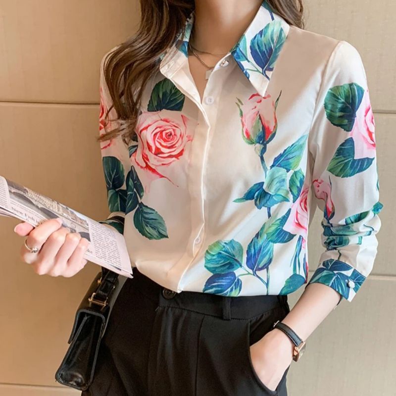 MDLV ~ 5131 TEA ROSES SHIRT / KEMEJA FLOWER LENGAN PANJANG / KEMEJA CEWEK IMPORT / FASHION IMPORT