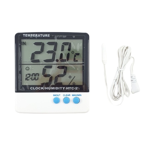 Hygrometer Thermometer Digital LCD HTC2 Alat Ukur Suhu Kelembapan HTC 2 Temperatur Humidity Clock