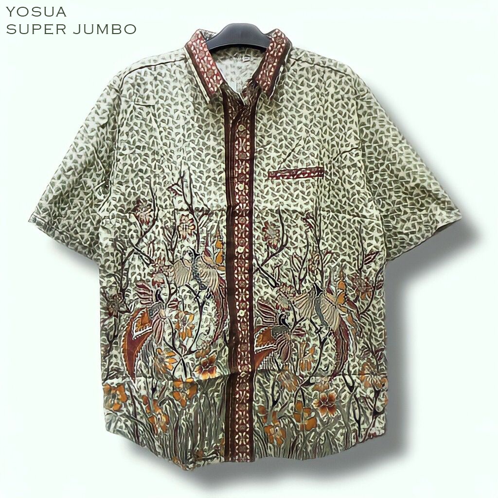 Evercloth Yosua Kemeja Batik Pria Lengan Pendek Hem Batik Cowok Baju Batik Laki-Laki Slim Fit Batik Couple Modern Seragam Keluarga Couple Kantor Sarimbit Katun Stretch Hijau Sage Green