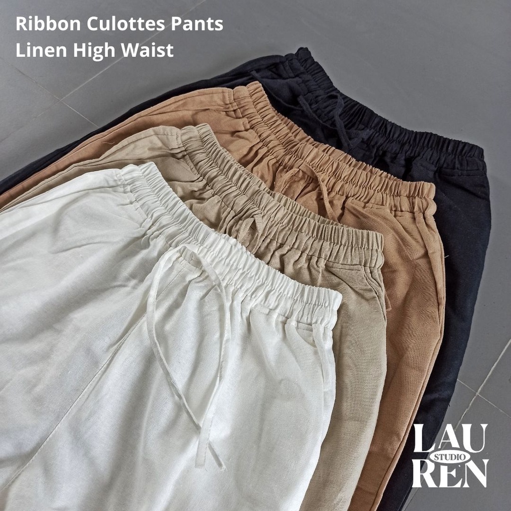 Celana Kulot Linen Premium Highwaist - Ribon / Tali