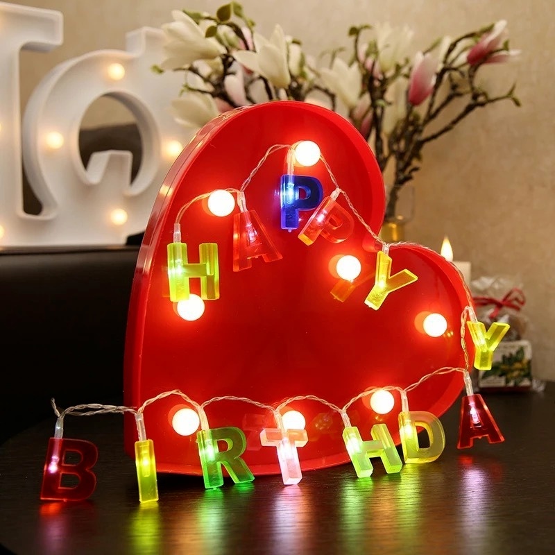 Lampu String Led 1.3m Bentuk Tulisan Merry Christmas Dan Happy Birthday Untuk Dekorasi Pesta