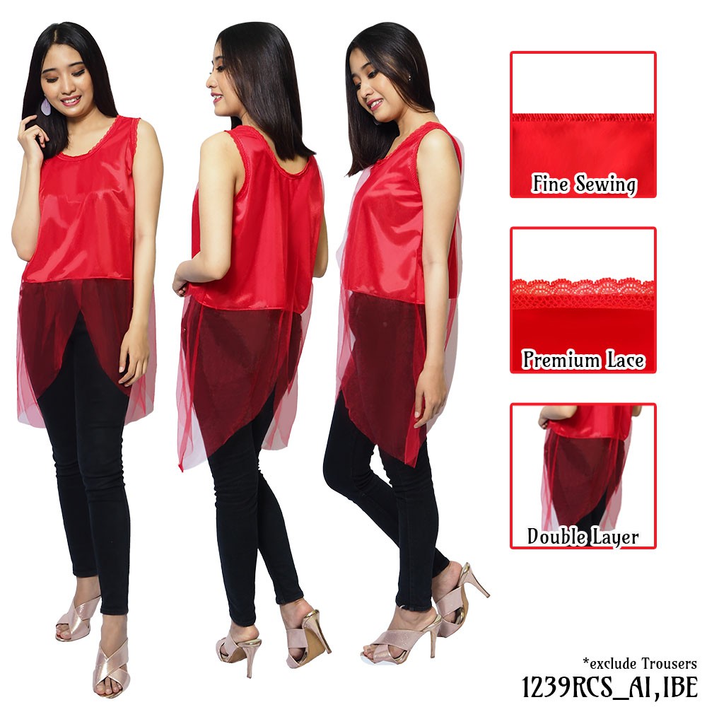 FOLVA baju pergi casual wanita satin 1239RCS merah all size