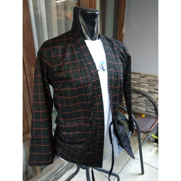 Outer Kimono Tartan Pria | Cardigan Kimono Tartan