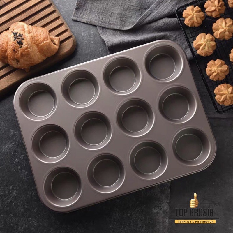 Cetakan Muffin cupcakes 12 Lubang Nonstick Loyang Kue Donat Brownies Cupcake Panggang Oven