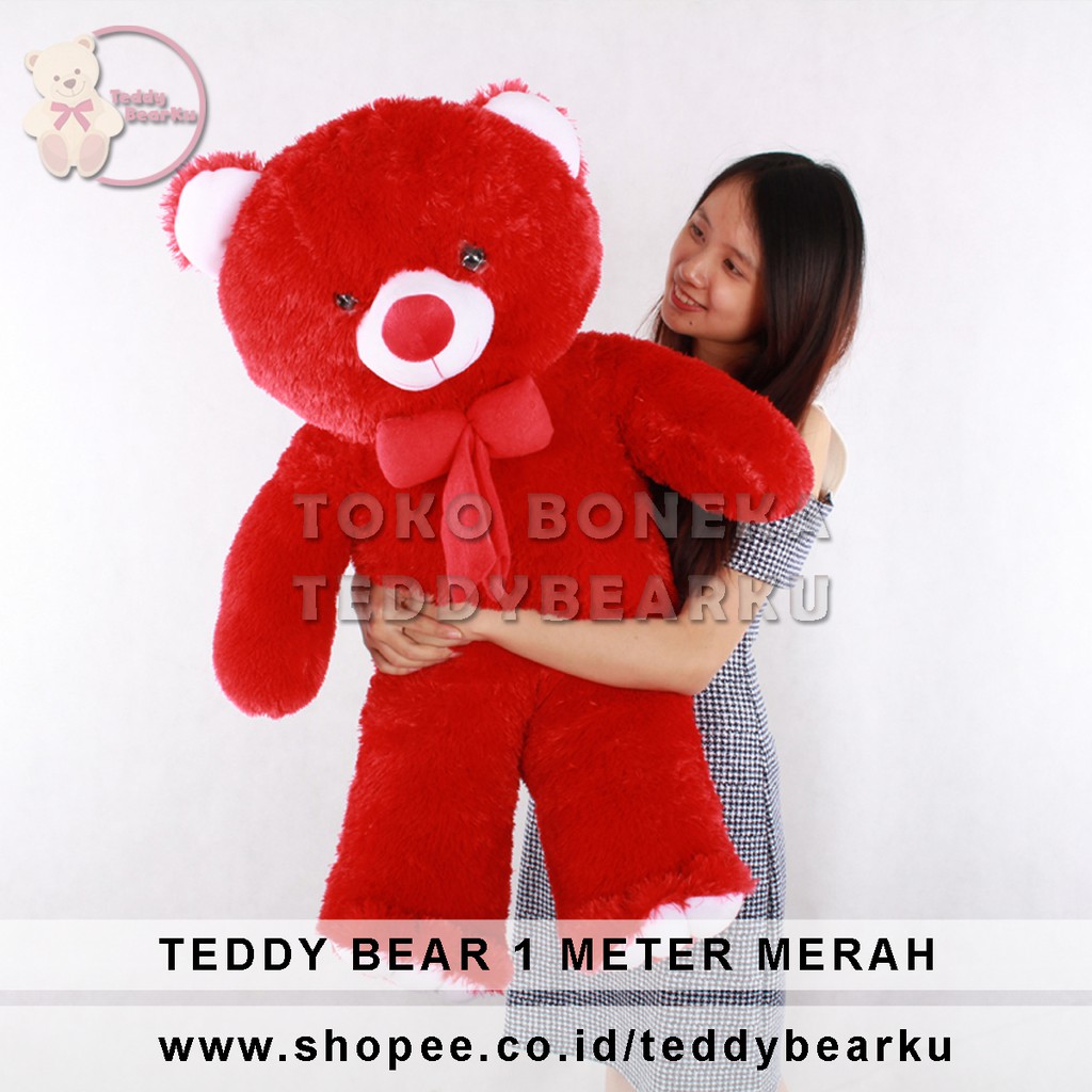 BONEKA TEDDY BEAR JUMBO UKURAN 1 METER WARNA MERAH KHAS BANDUNG