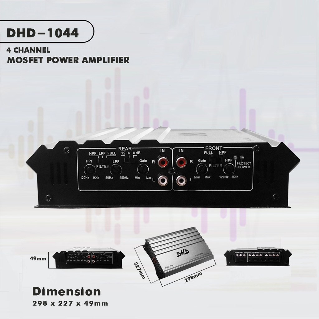 DHD 1044 Power Amplifier Mobil 4 Channel Black And Silver