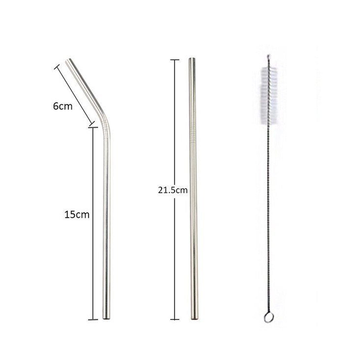 Stainless steel straw sedotan stainless - set - silver - 21.5cm grosir