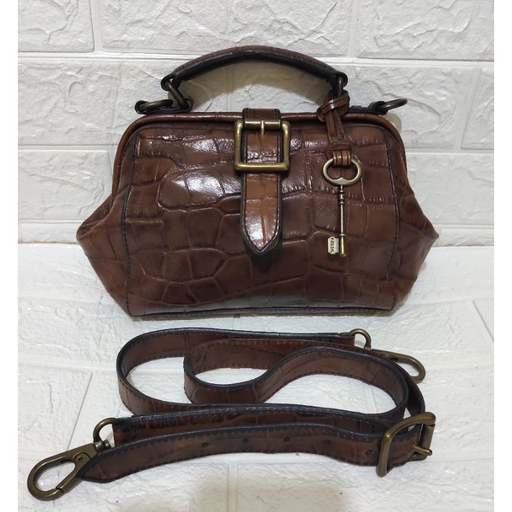 Tas Fossil VRV Croco Frame Original Preloved Pl Sling Bag Handbag