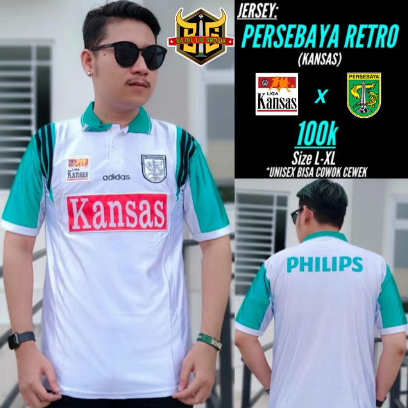 Jersey Persebaya JUARA Liga KANSAS 1996 - 1997 PUTIH Paragon Bordir Retro Lokal