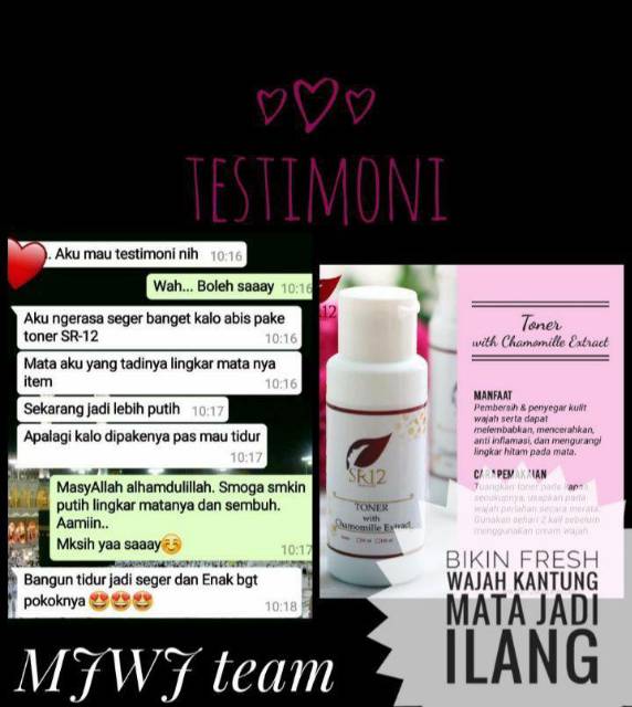 TONER CHAMOMILLE SR12 / PENGHILANG MATA PANDA / MENCERAHKAN WAJAH / PEMBERSIH DAN PENYEGAR BPOM