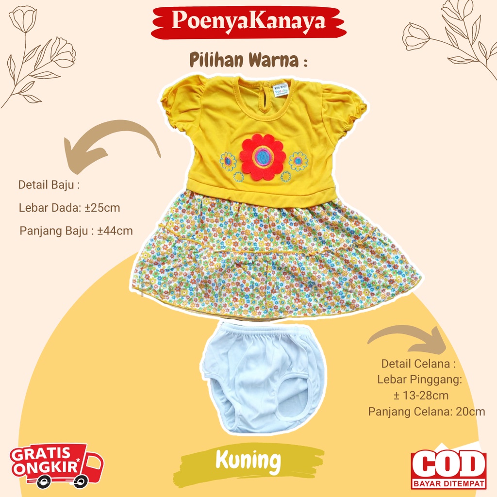 Dress Bayi Anak Tangan Pendek Motif Bunga Matahari Syifana 0-6 Bulan DS27