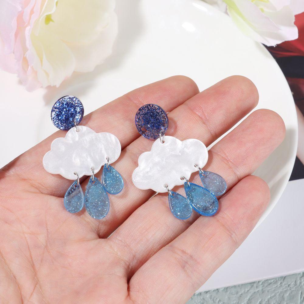 Lily Cloud Anting Wanita Drop Menjuntai Earring Ear Clip Akrilik