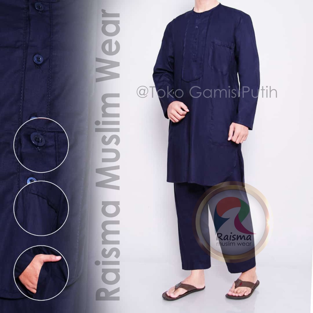 Raisma - Asep Stelan Pakistan Pria Dewasa Navy Putih Hitam Ijo Salem Setelan Baju Koko Muslim