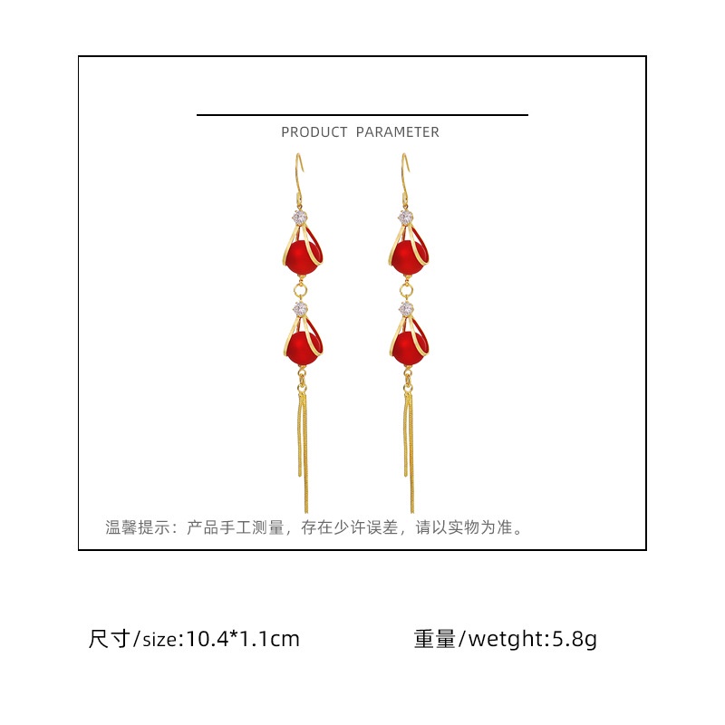 Korea air drop rumbai fashion all-match online influencer halus mutiara merah anting-anting wanita K