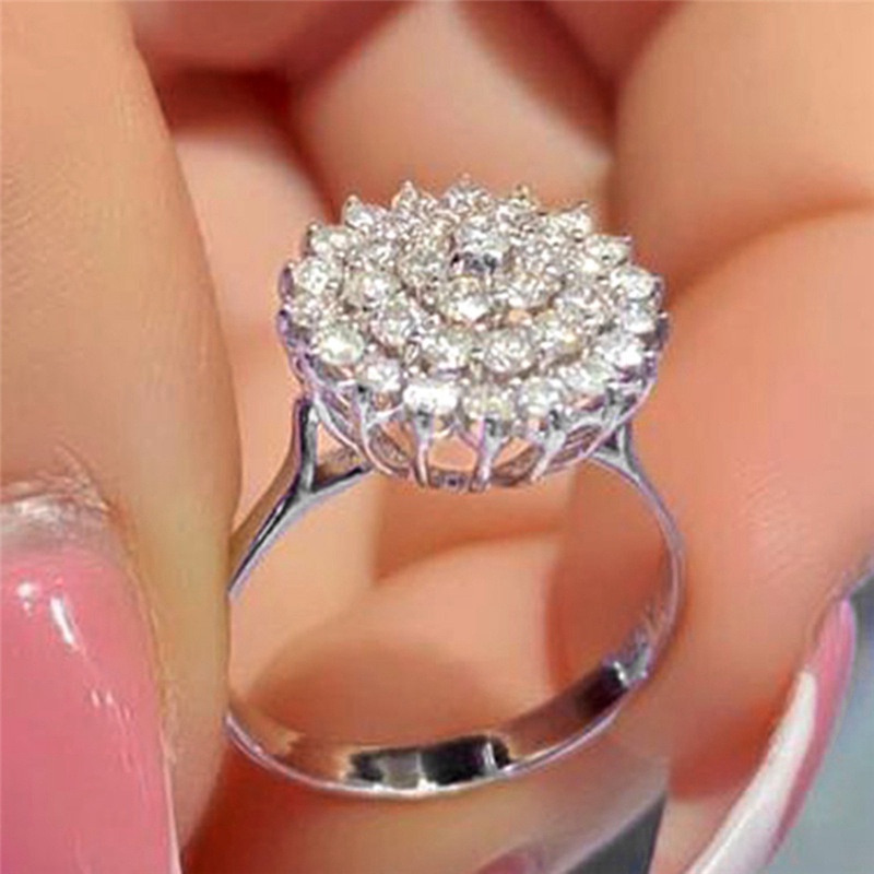 Cincin Tunangan Desain Bunga Hias Cubic Zirconia Untuk Wanita