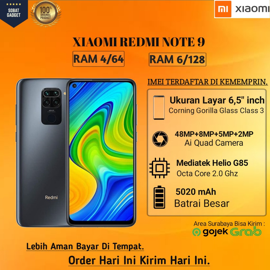 XIAOMI REDMI NOTE 9 RAM 4/64 & 6/128 BERGARANSI RESMI XIAOMI TAM INDONESIA