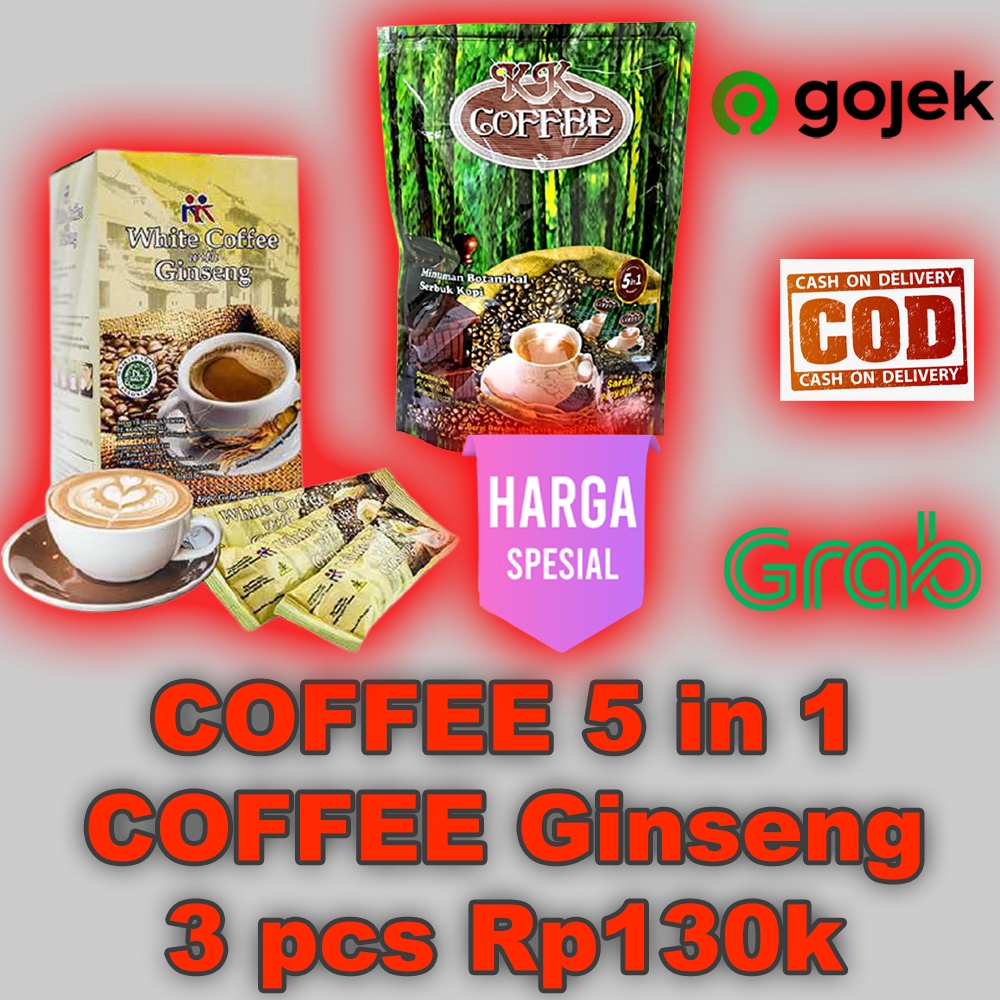 

White Coffee with Ginseng & KK Coffee Kopi 5 in 1 Tongkat Ali Kopi Kesehatan Siap Saji