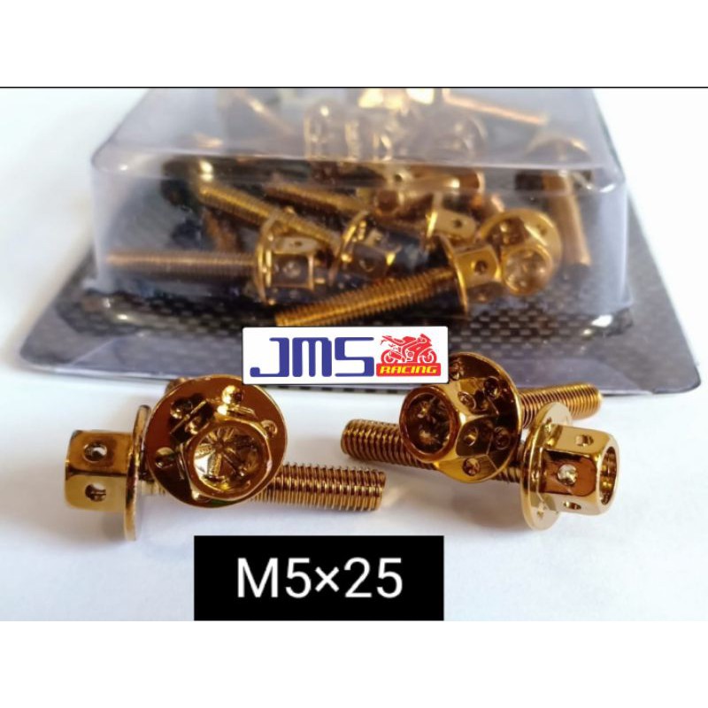 baut probolt warna gold flower m5x25 drat halus buat visor nmax aerox pcx vixion cb r15 ninja fu