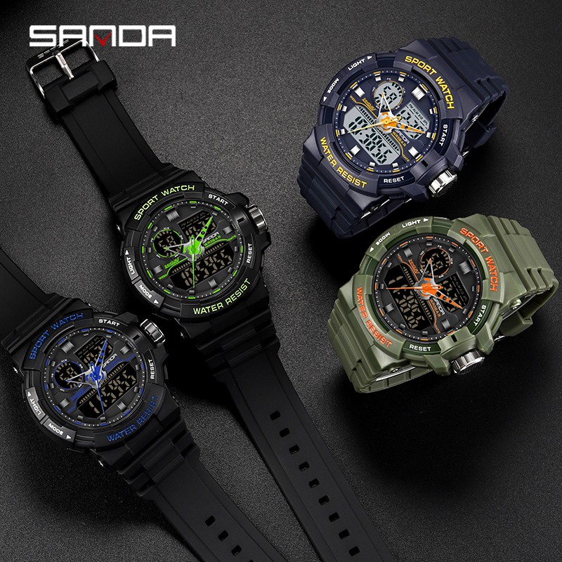 SANDA 6025 Jam Tangan Pria Digital Analog Dual Time Tali Rubber Chronograph Shockproof Anti Air WATCHKITE WKOS