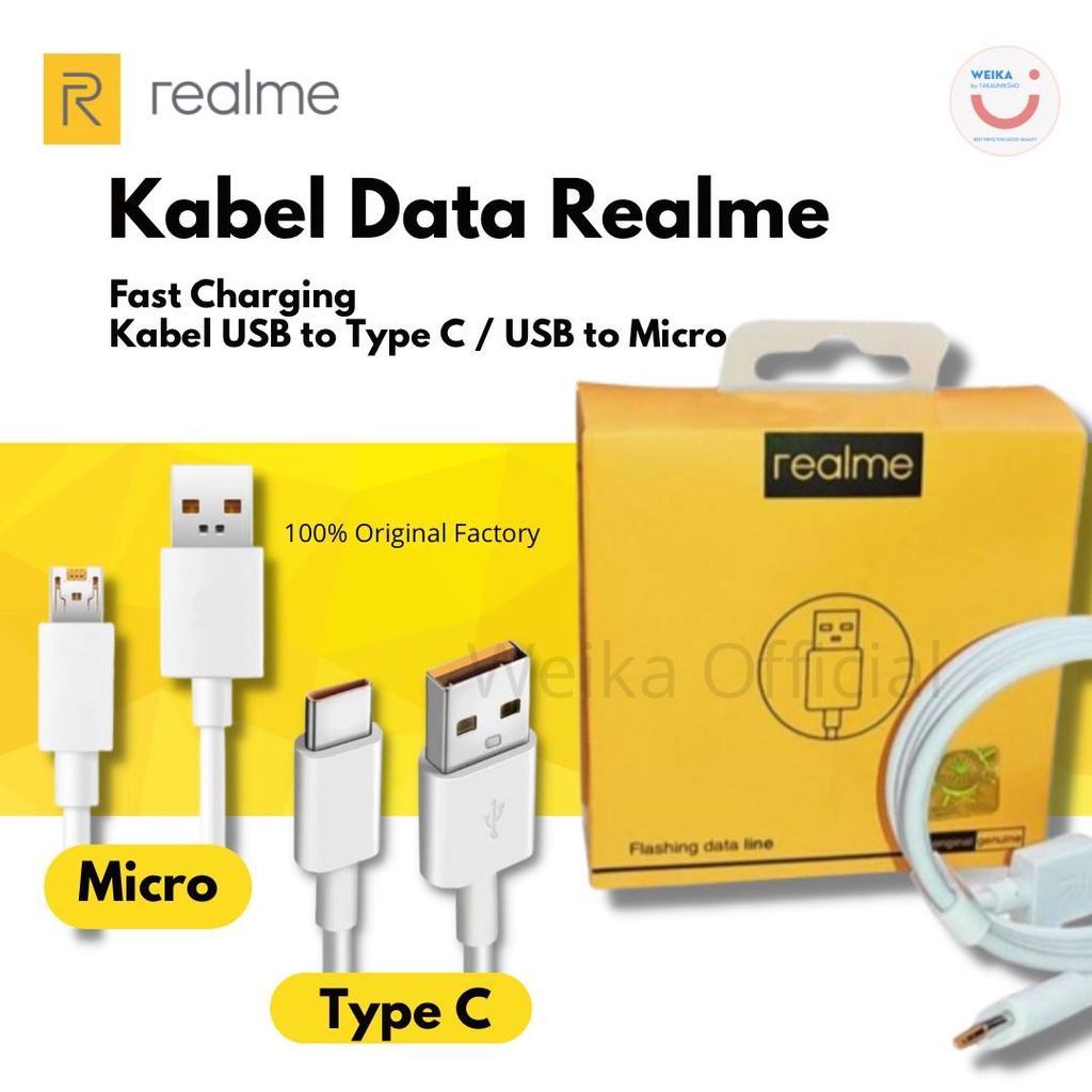 Kabel Data REALME Fast Charging 2A USB to Tipe C / USB to Micro