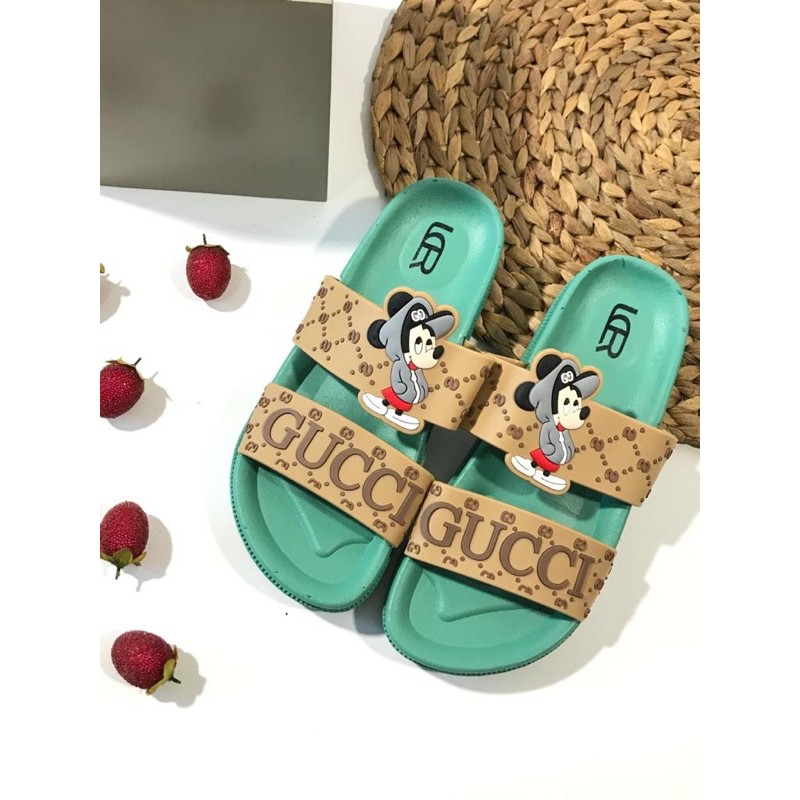 Sandal Slop Ban 2 MICKEY GUCCI (2) Import LCR 2888-1-Hijau