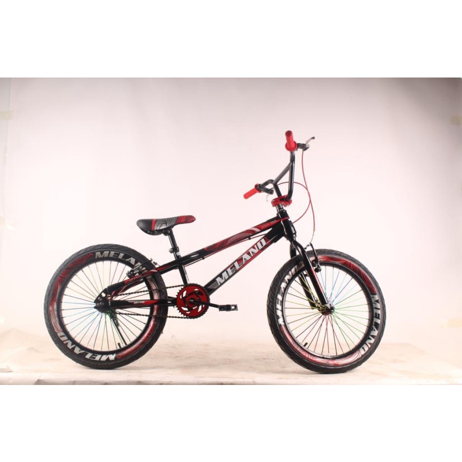 Sepeda BMX 20 inch Melano Ban Jumbo 708 3.0 Rem V Brake Anak Dewasa SNI Termurah Murah-Hitam Merah