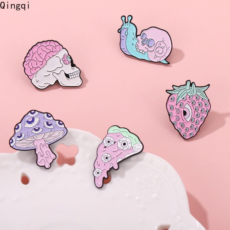 Bros Pin Enamel Desain Kartun Tengkorak Butterfly Siput Strawberry Mawar Untuk Wanita